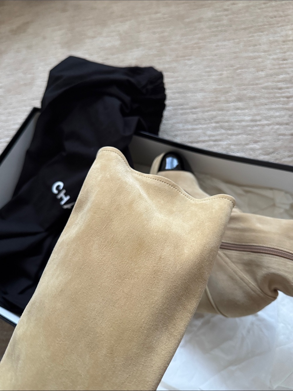 CHANEL Beige Suede Tall Boots with Platform Heel - Picture 3 of 11